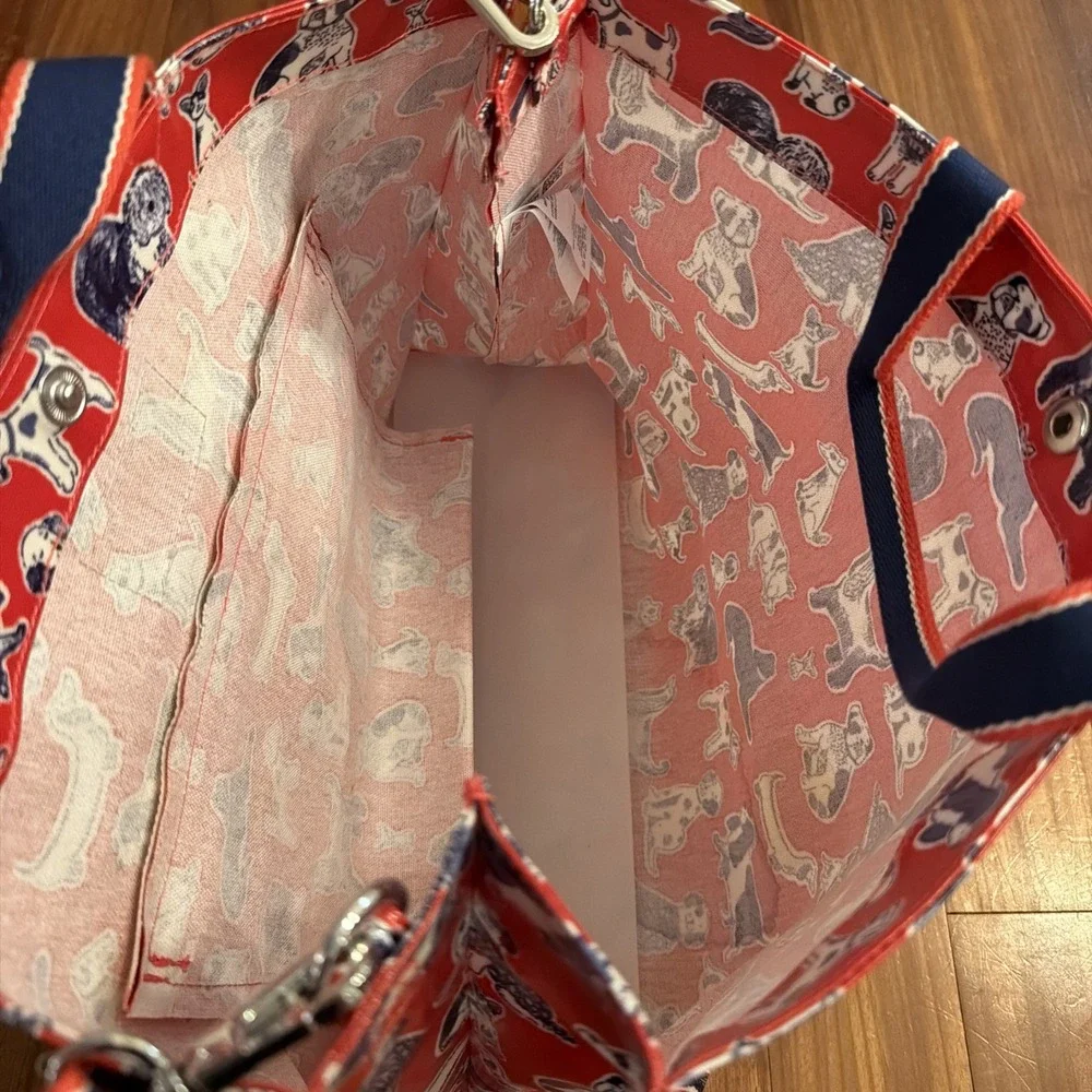 Cath Kidston Original London Oilcloth Dog Print Tote Red Navy Straps